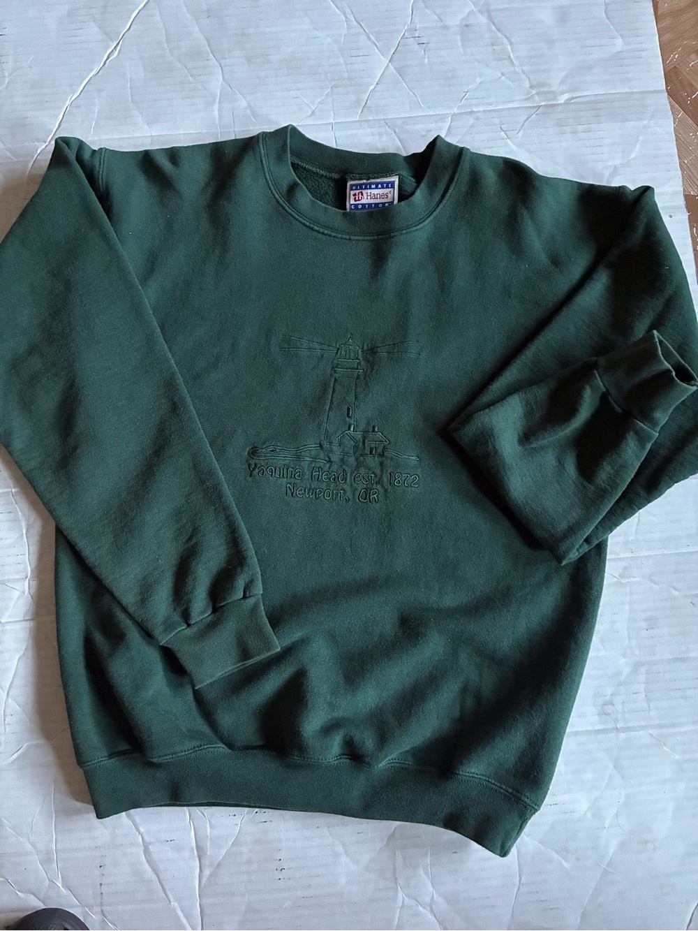 Hanes Men's Crewneck Sweatshirt in Dark Green with Embroidered Design
